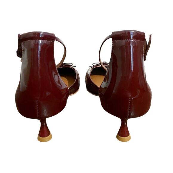 Reformation Darcy Burgundy Patent Leather Square Toe Bow Kitten Heels Size 10 - Picture 3 of 10